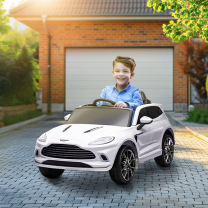 AIYAPLAY Aston Martin DBX Licencjonowany samochód elektryczny dla dzieci zasilany akumulatorem, 12 V, samochód dla dzieci z oświetleniem, klakson muzyczny, biały