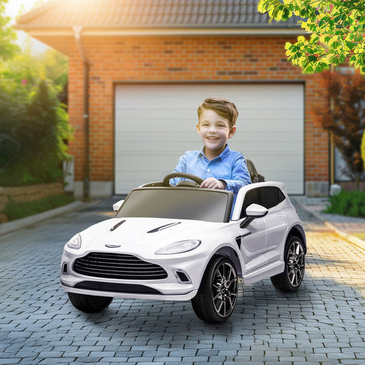 AIYAPLAY Aston Martin DBX Licencjonowany samochód elektryczny dla dzieci zasilany akumulatorem, 12 V, samochód dla dzieci z oświetleniem, klakson muzyczny, biały