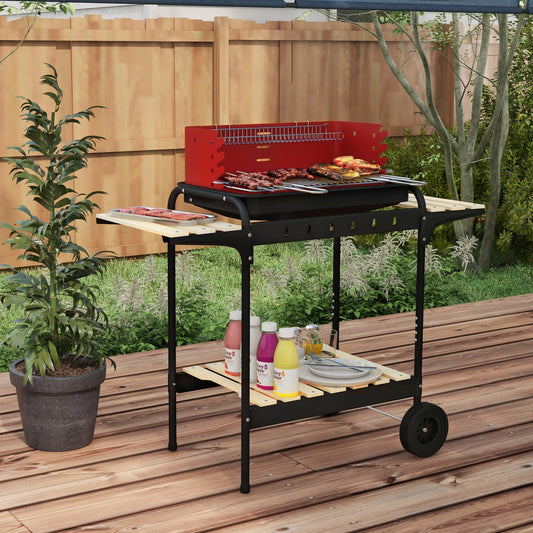 Grill węglowy Outsunny z rusztem grillowym na pięć pozycji - czerwony