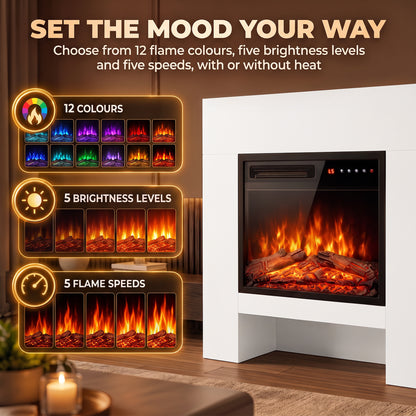 HOMCOM Freestanding Electric Fireplace Suite, Electric Fire and Surround with Shelf, Adjustable Flame Effect, Timer, Remote