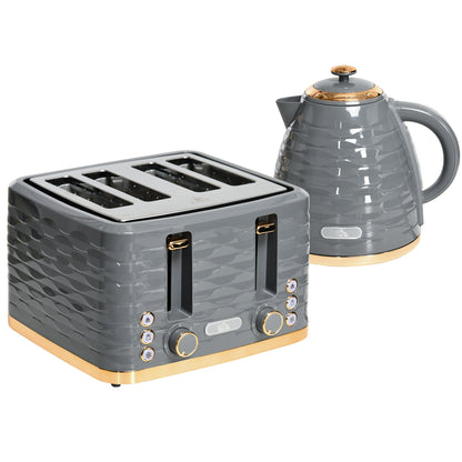Zestawy czajnika i tostera HOMCOM, czajnik 3000 W 1,7 l do szybkiego gotowania i toster na 4 kromki z 7 przyciskami do przyrumieniania, rozmrażaniem, podgrzewaniem i tacką na okruchy, termostatem Otter, szary