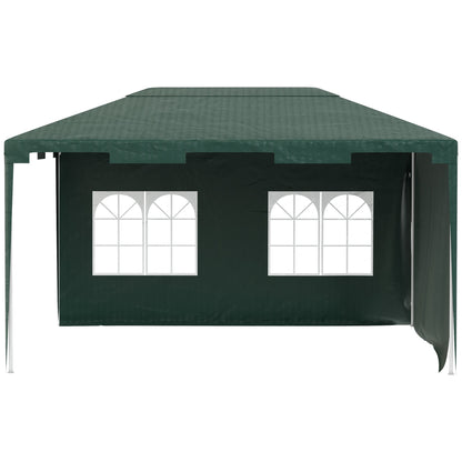 Outsunny 3 x 4 m Garden Gazebo Shelter Marquee Party Tent with 2 Sidewalls for Patio Yard Outdoor, Green