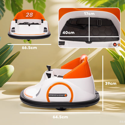 AIYAPLAY 360 Rotation Kids Bumper Car, 12V Waltzer Car with Remote Control, Dual Joysticks, Music Lights, Orange