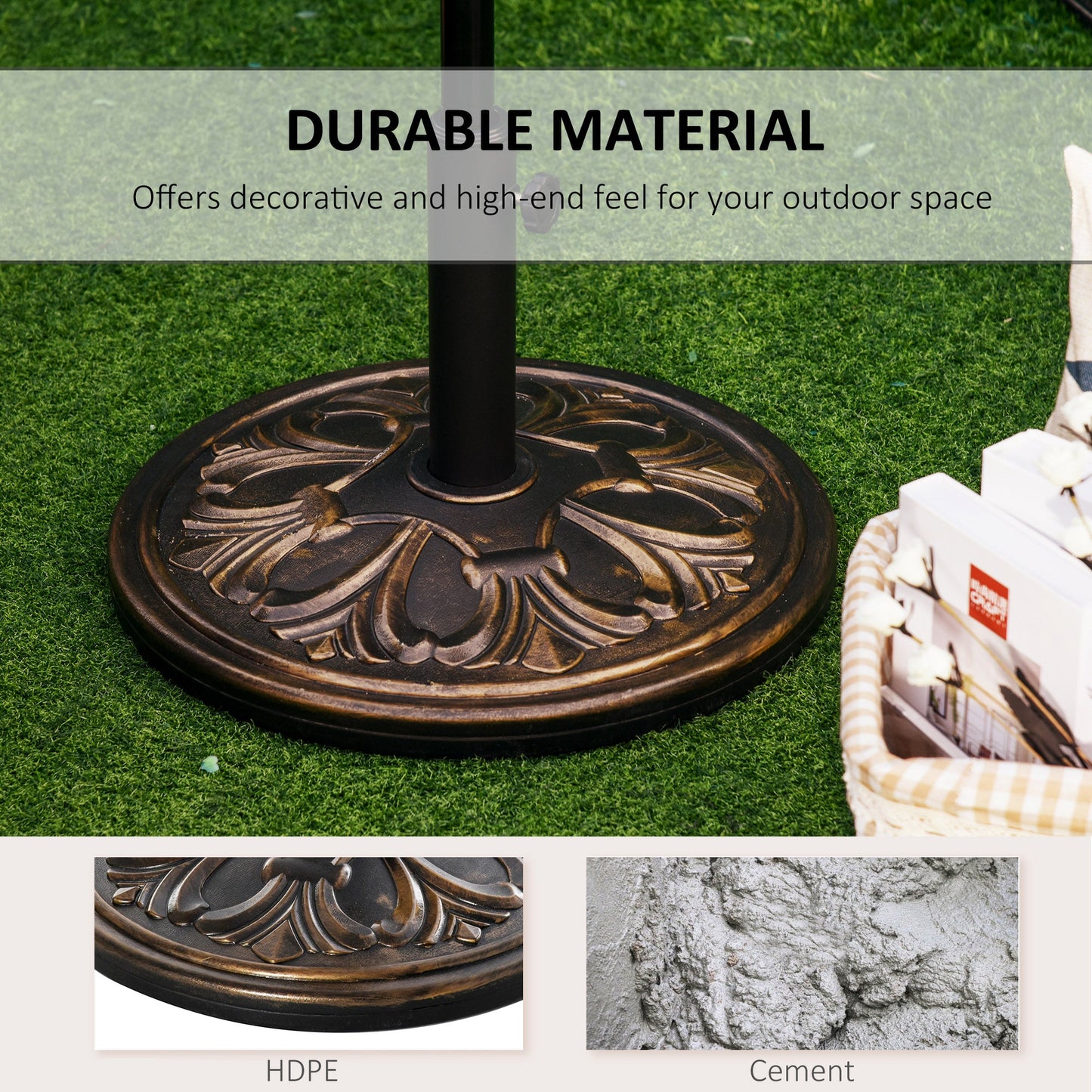 Outsunny 13kg Round Umbrella Base Outdoor Parasol Base Weight Stand Holder for Outdoor Garden Bronze Tone