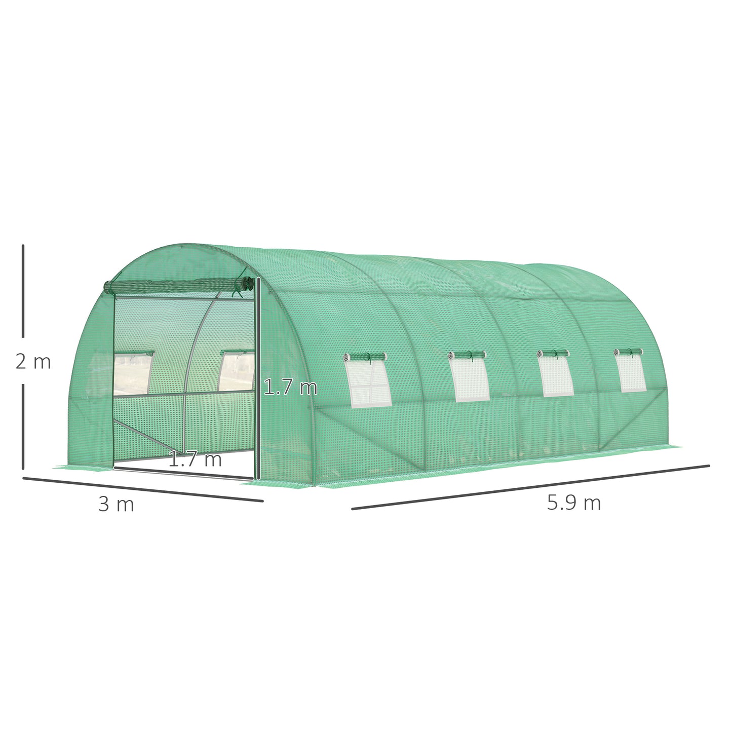 Tunel foliowy Outsunny Walk-in, namiot ogrodowy z tunelem foliowym, z drzwiami zwijanymi na zamek błyskawiczny i 8 oknami z siatki, 6 x 3M