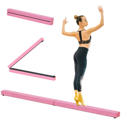 HOMCOM 2.4M 8FT Gymnastics Folding Balance Beam Home Gym Training Exercise Sports - Pink