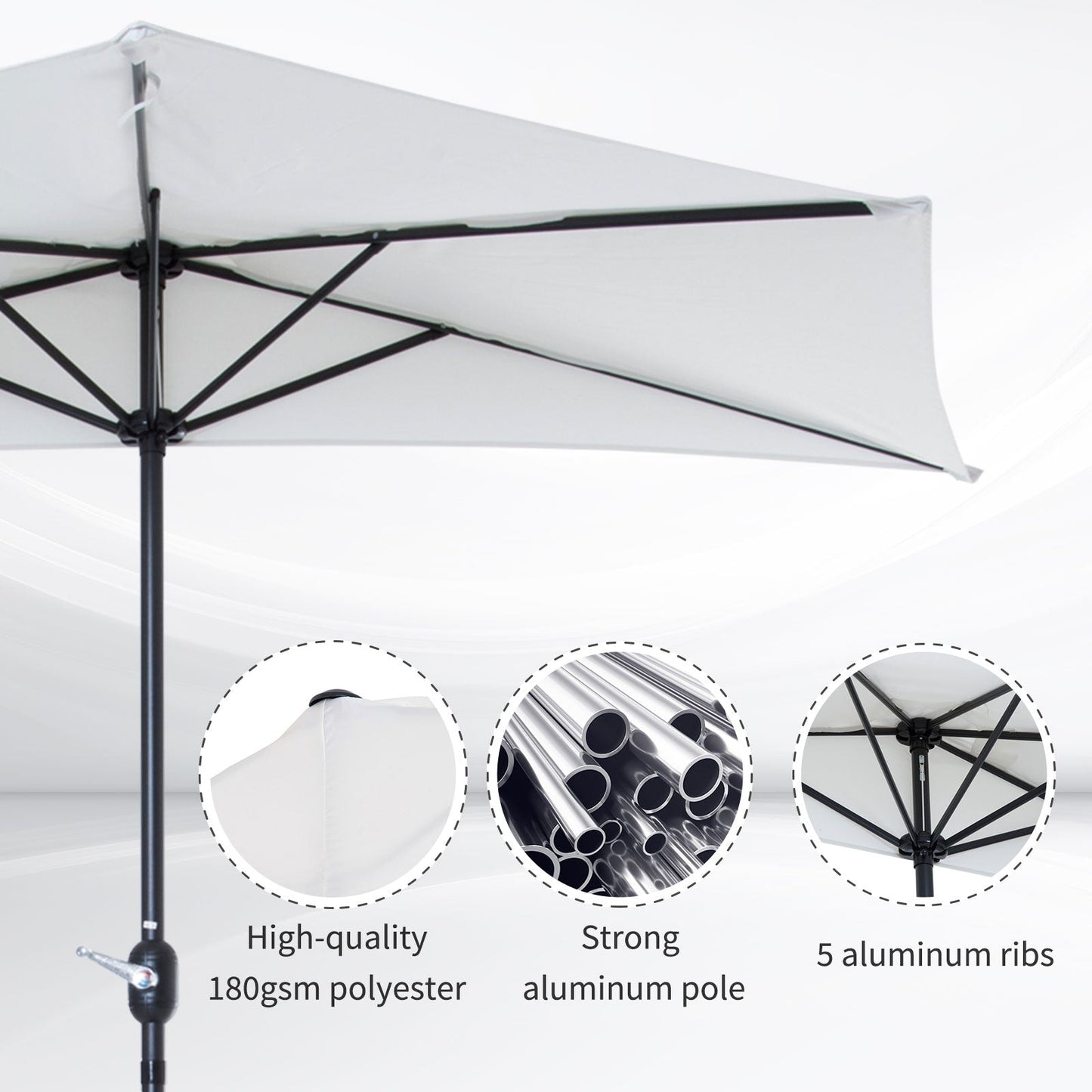 2.7m Balcony Half Parasol 5 Steel Ribs Construction Garden Outdoor Umbrella Cream White