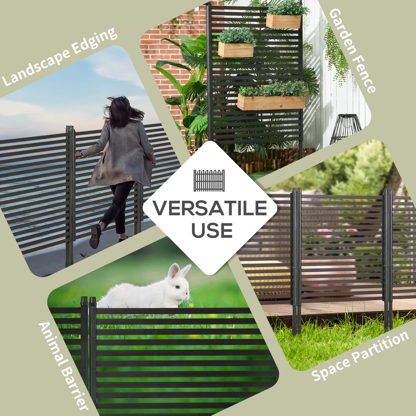 Outsunny Garden Fence with 2 Standing Ways for Hard & Soft Ground, Decorative Outdoor Divider, Animal Barrier Fence, Brown