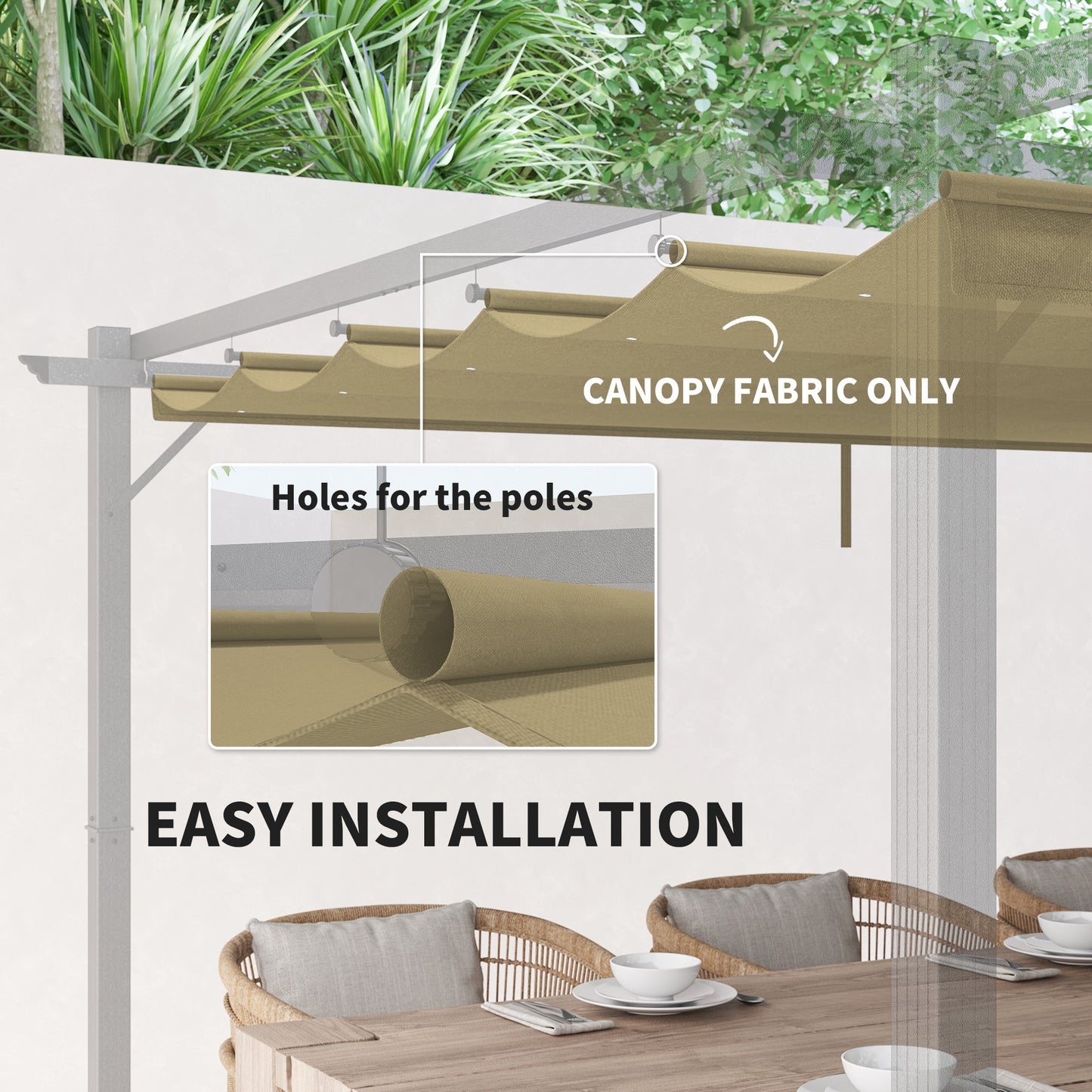 Osłona przeciwsłoneczna Outsunny Retractable Pergola Shade Cover, wymienna osłona do pergoli 4 x 3 (m), dach chowany, kolor brązowy