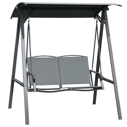 Outsunny 2 Seater Garden Swing Seat Swing Chair, Outdoor Canopy Swing Bench with Adjustable Shade, Metal Frame and Texteline Seat, Dark Grey