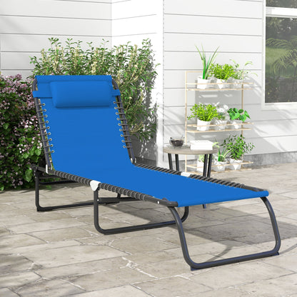 Outsunny Foldable Sun Lounger, Outdoor 4 Level Adjustable Backrest Reclining Chaise Chair, Steel Frame Recliner Chair for Camping, Hiking, Navy Blue