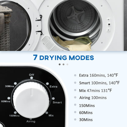 6kg Vented Tumble Dryer, Freestanding, Wall Mounted, Stackable, Portable Dryer with 7 Programmers, White