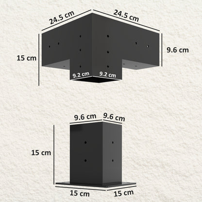 Outsunny Pergola Kit, DIY Pergola Brackets with 3-Way Pergola Corner Brackets and Post Base for 92mm Lumber