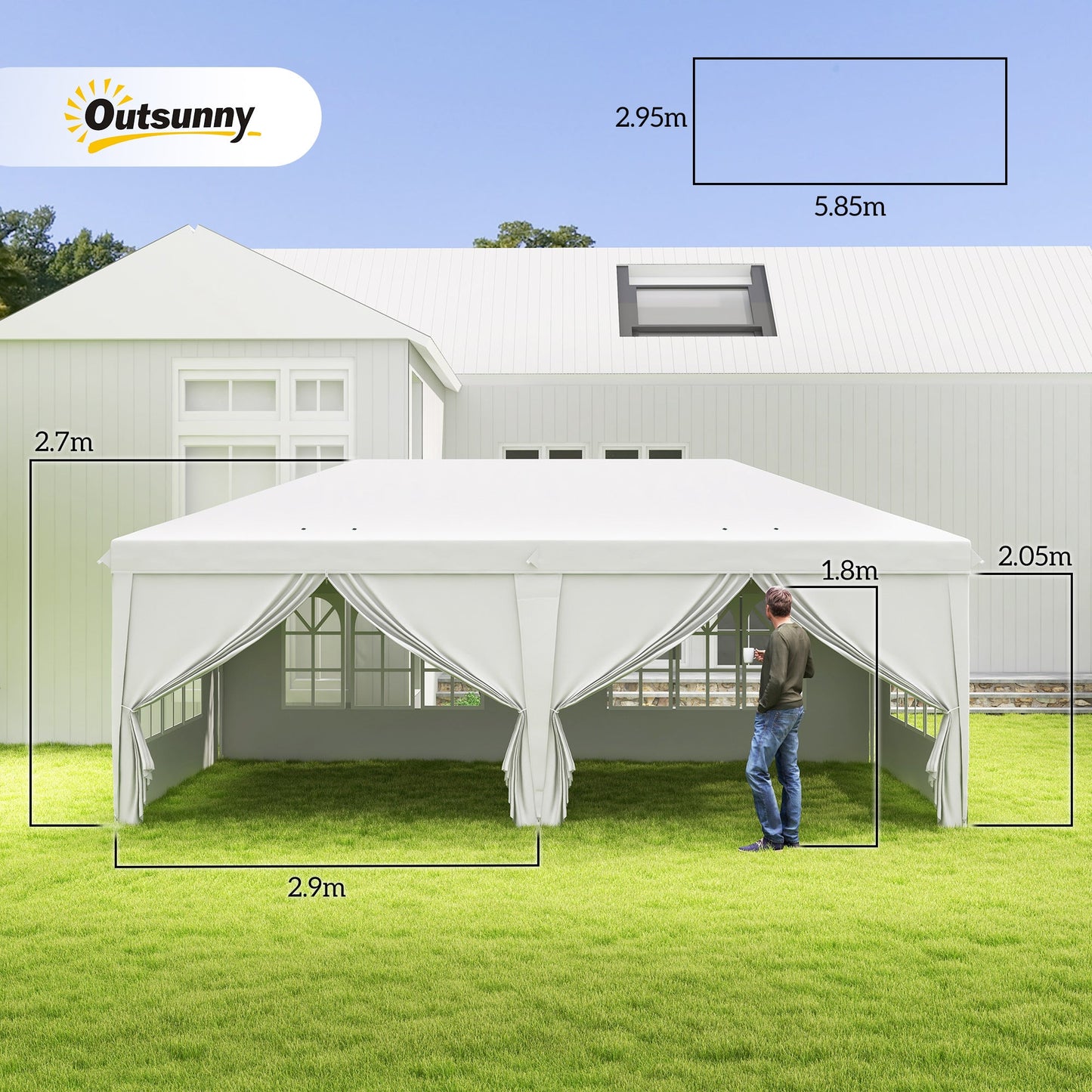 مظلة خارجية منبثقة من Outsunny مقاس 3 × 6 أمتار مع جوانب ونوافذ، خيمة حفلات قابلة لضبط الارتفاع مع حقيبة تخزين للحديقة والتخييم والمناسبات، باللون الأبيض