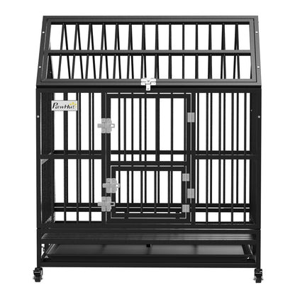 PawHut 43" Heavy Duty Dog Crate on Wheels, with Removable Tray, Openable Top