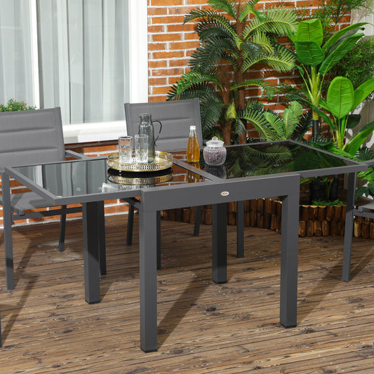 Outsunny Rozkładany Stół Ogrodowy, Stół Jadalny Do Użytku Na Zewnątrz Z Aluminiową Ramą I Blatem Ze Szkła Hartowanego, 80/160 x 80 x 75 cm, Czarny