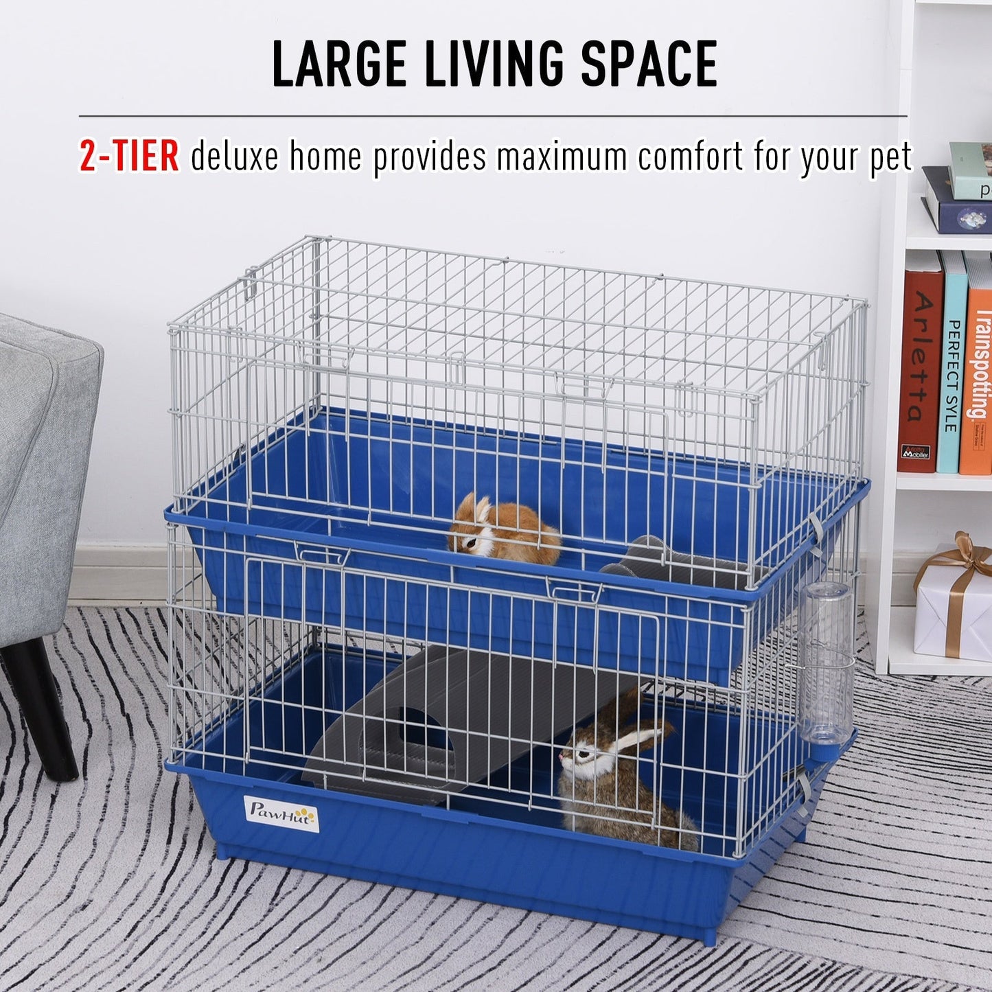 PawHut Metal 2-Tier Small Animal Cage Blue