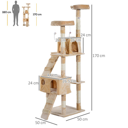 PawHut Cat Tree Kitten Kitty Scratching Scratcher Post Climbing Tower Activity Center House Cream