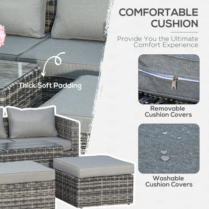 Outsunny Five Piece Rattan Armchair, Stool and Table Set - Mixed Grey