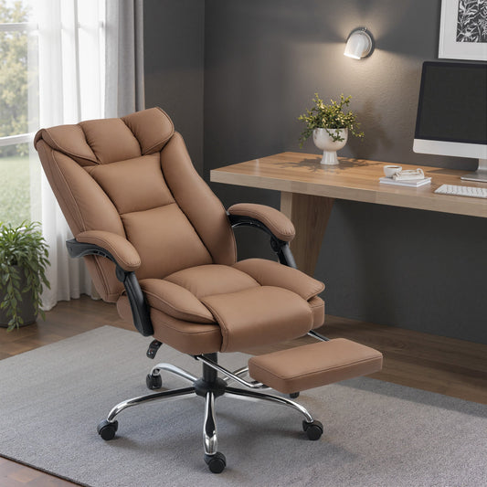 HOMCOM 155Â° Reclining Faux Leather Swivel Office Chair - Brown