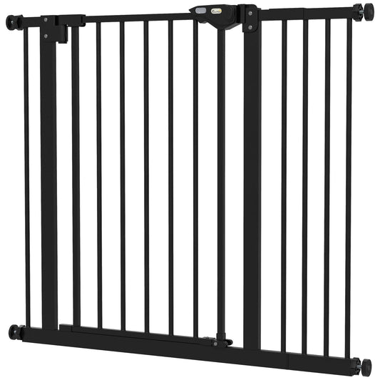 PawHut Metal 74-94cm Wide Adjustable Dog Gate Black