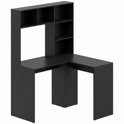 HOMCOM Modern Corner Computer Desk, L Shaped Desk with Monitor Stand and Storage Shelves for Home Office, Bedroom, Black
