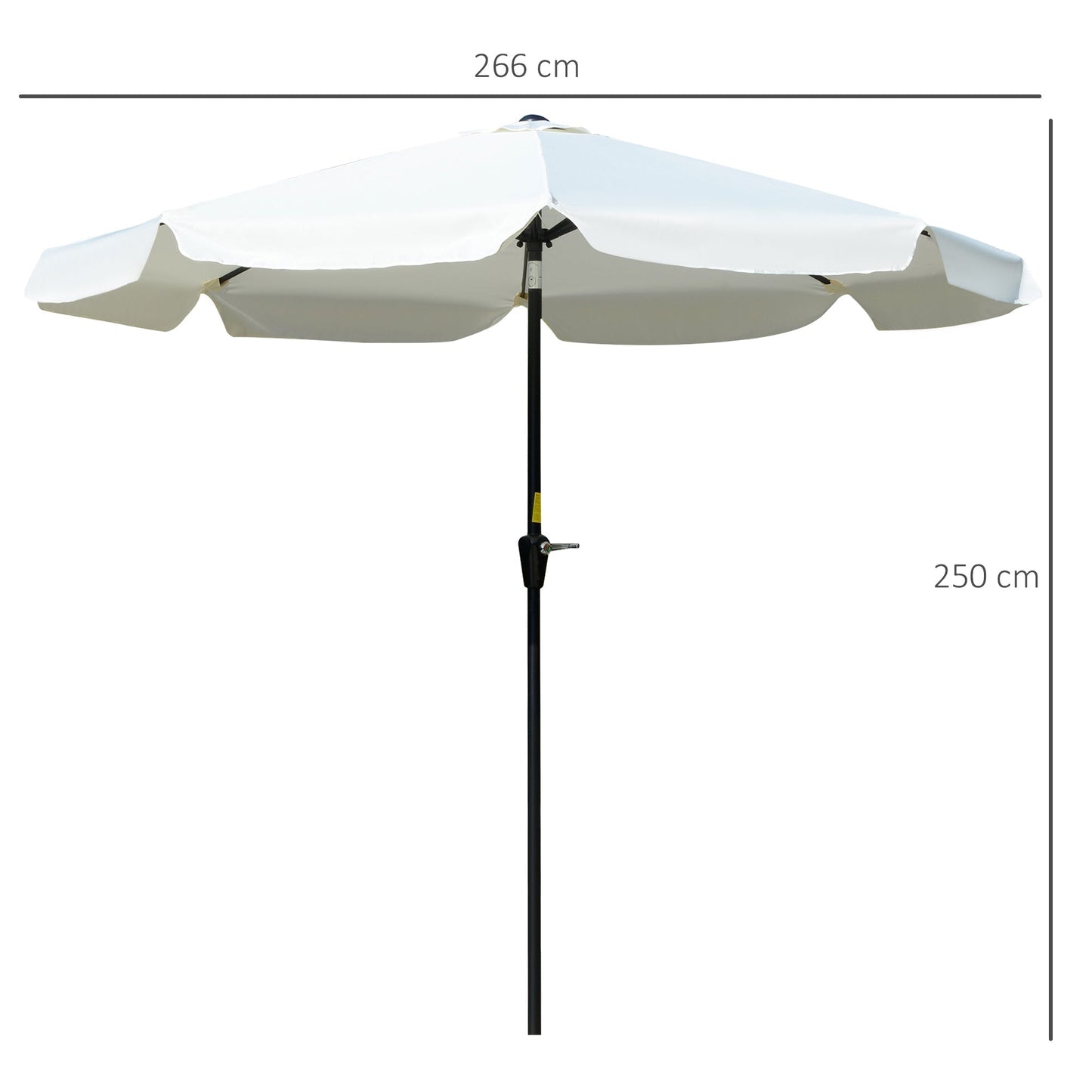 Outsunny 2.66m Patio Umbrella Garden Parasol Outdoor Sun Shade Table Umbrella with Ruffles, 8 Sturdy Ribs, Cream White