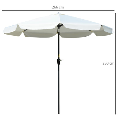 Outsunny 2.66m Patio Umbrella Garden Parasol Outdoor Sun Shade Table Umbrella with Ruffles, 8 Sturdy Ribs, Cream White