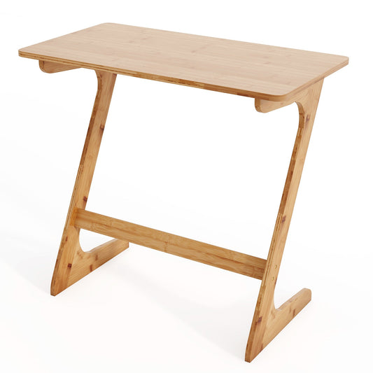 Z-Shaped Bamboo Sofa Side End Couch Table for Snacks and Drinks-Natural