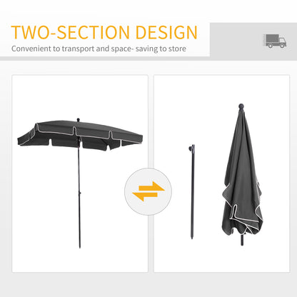 Outsunny Garden Parasol Parasol, Parasol ogrodowy na targowisko zewnętrzne z falbankami i aluminiowym drążkiem, prostokątny, uchylny daszek przeciwsłoneczny, 2 x 1,3 m, szary