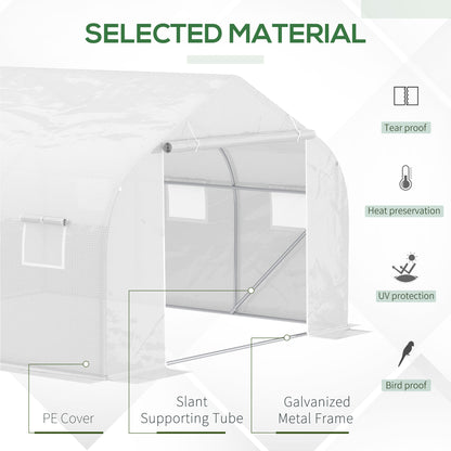 Outsunny Walk-In Polytunnel Greenhouse Warm House Garden Tunnel Shelter Plant Shed with Door and Windows, ocynkowana rama stalowa, 4,5 x 3 x 2 m, biały
