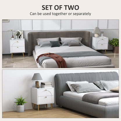 HOMCOM 2-Drawer Bedside Table Set of 2 - White