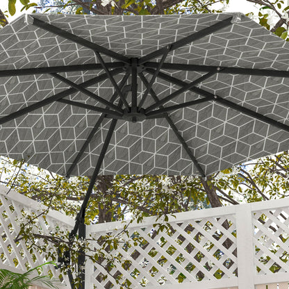 3(m) Convertible Cantilever Parasol and Centre-post Garden Parasol With Cross Base, 360° Rotation Banana Parasol with Crank Handle