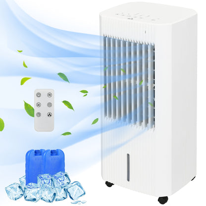 68cm Portable Evaporative Air Cooler, 3-In-1 Ice Cooling Fan Cooler, Water Conditioner Humidifier Unit with Remote, 15H Timer 5L Water Tank - White