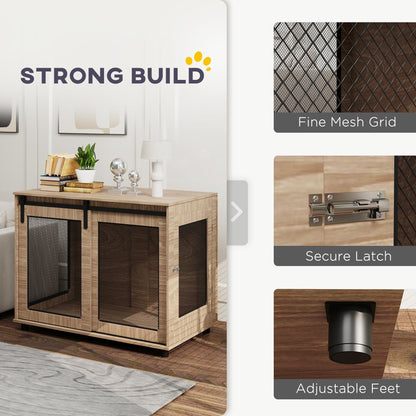 PawHut Dog Crate Furniture with Sliding Door for Large Dogs, Walnut Brown