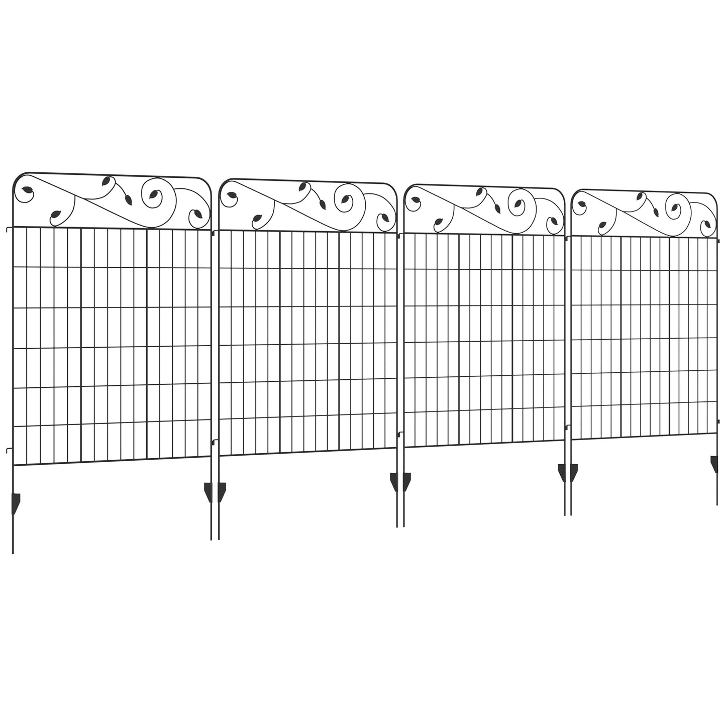 Outsunny Dekoracyjne Ogrodzenie Ogrodowe, 4 szt. Zewnętrzne Panele Ogrodzeniowe, 43 cale x 11,5 stopy Nierdzewny Metalowy Drut Ogrodzenie Ogrodzenia Kwietnika Ogrodzenie Dla Zwierząt, Czarny