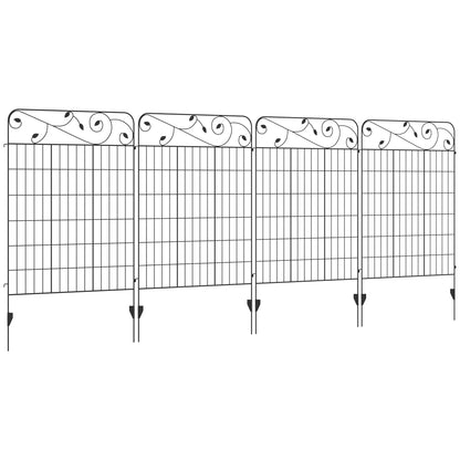Outsunny Dekoracyjne Ogrodzenie Ogrodowe, 4 szt. Zewnętrzne Panele Ogrodzeniowe, 43 cale x 11,5 stopy Nierdzewny Metalowy Drut Ogrodzenie Ogrodzenia Kwietnika Ogrodzenie Dla Zwierząt, Czarny