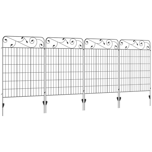 Outsunny Dekoracyjne Ogrodzenie Ogrodowe, 4 szt. Zewnętrzne Panele Ogrodzeniowe, 43 cale x 11,5 stopy Nierdzewny Metalowy Drut Ogrodzenie Ogrodzenia Kwietnika Ogrodzenie Dla Zwierząt, Czarny