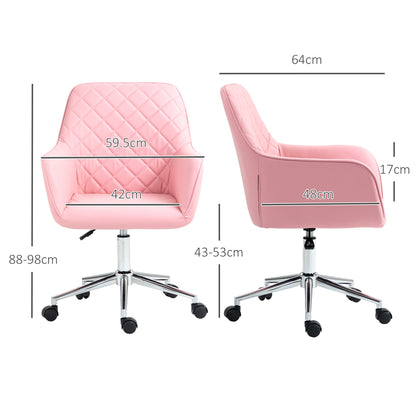 Vinsetto Office Desk Chair, Leather-Feel Fabric Computer Swivel Chair with Rolling Wheels and Adjustable Height for Home, Pink