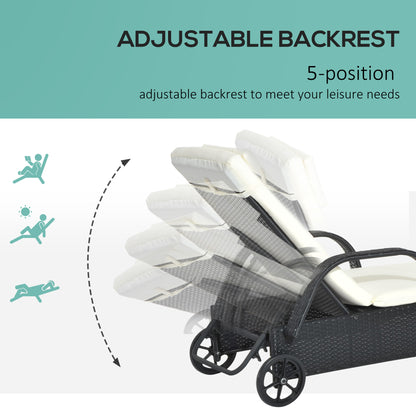 Outsunny Garden Rattan Furniture Pojedynczy leżak ogrodowy z funkcją rozkładania Fotel ogrodowy z plecionki z wikliny Regulowany zagłówek z ognioodporną poduszką - czarny