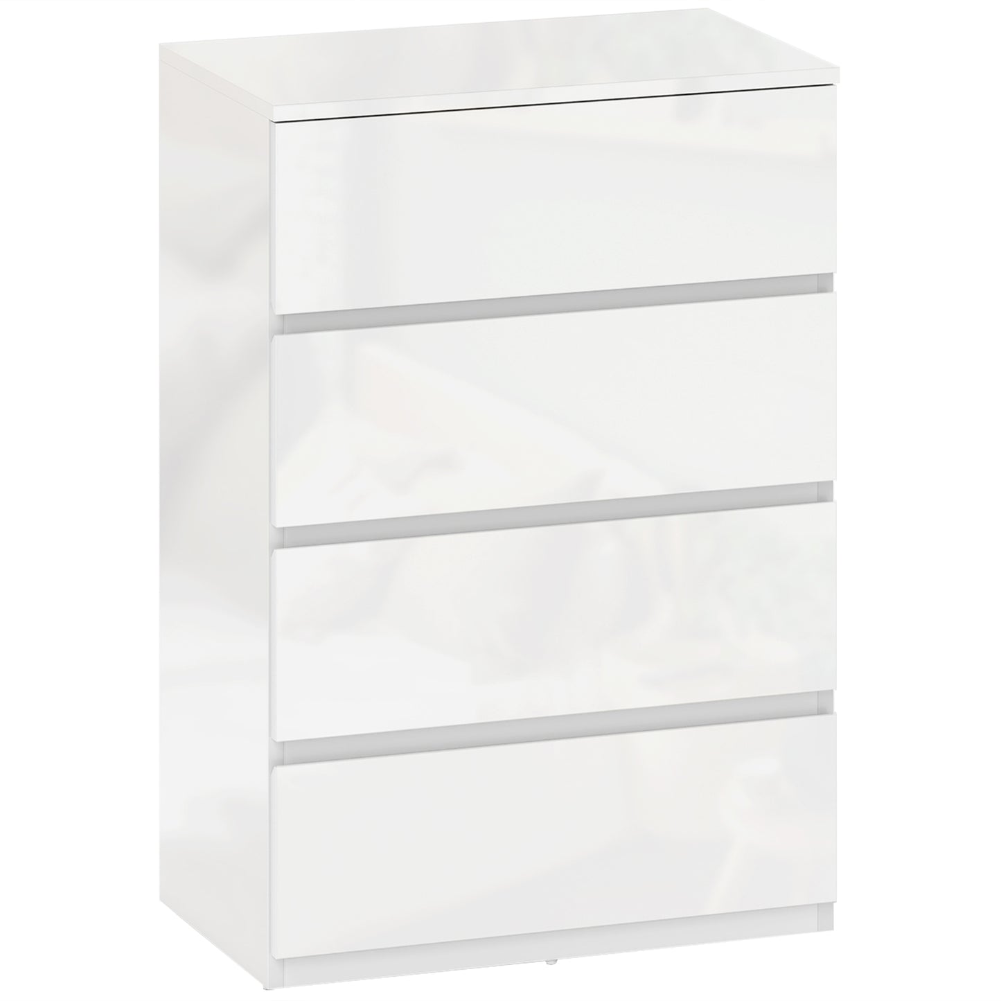 HOMCOM High Gloss Chest of Drawers, 4-Drawer Storage Cabinets, Modern Dresser for Bedroom, White