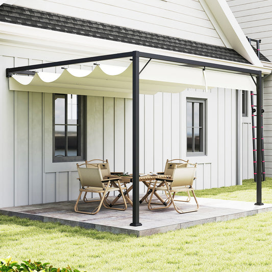 Outsunny 3 x 3(m) Pergola zewnętrzna z chowanym daszkiem - kremowo-biała