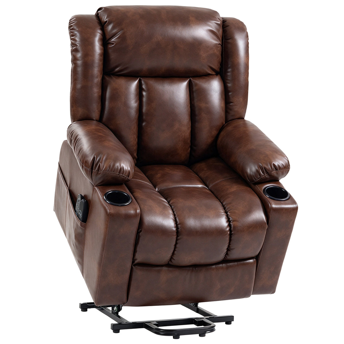 HOMCOM Riser Recliner Chair with Massage and Heat for Elderly, PU Leather Power Electric Lift Armchair, Cup Holders, Brown