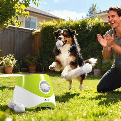 PawHut Automatic Dog Ball Launcher with 5 ETPU Tennis Balls 2.3", 3 Distance Settings 20/33/46ft, Green