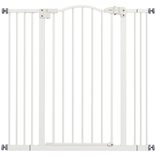 PawHut Pressure Fit Dog Stair Gate Bez wiercenia Bramka bezpieczeństwa Automatyczne zamykanie do drzwi, korytarzy, 74-100 cm Regulowana, 94 cm wysokości, Biała