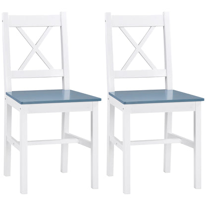 HOMCOM Dining Chairs Set of 2, Pine Wood Kitchen Chairs with Cross Back, Solid Structure for Living Room and Dining Room, White