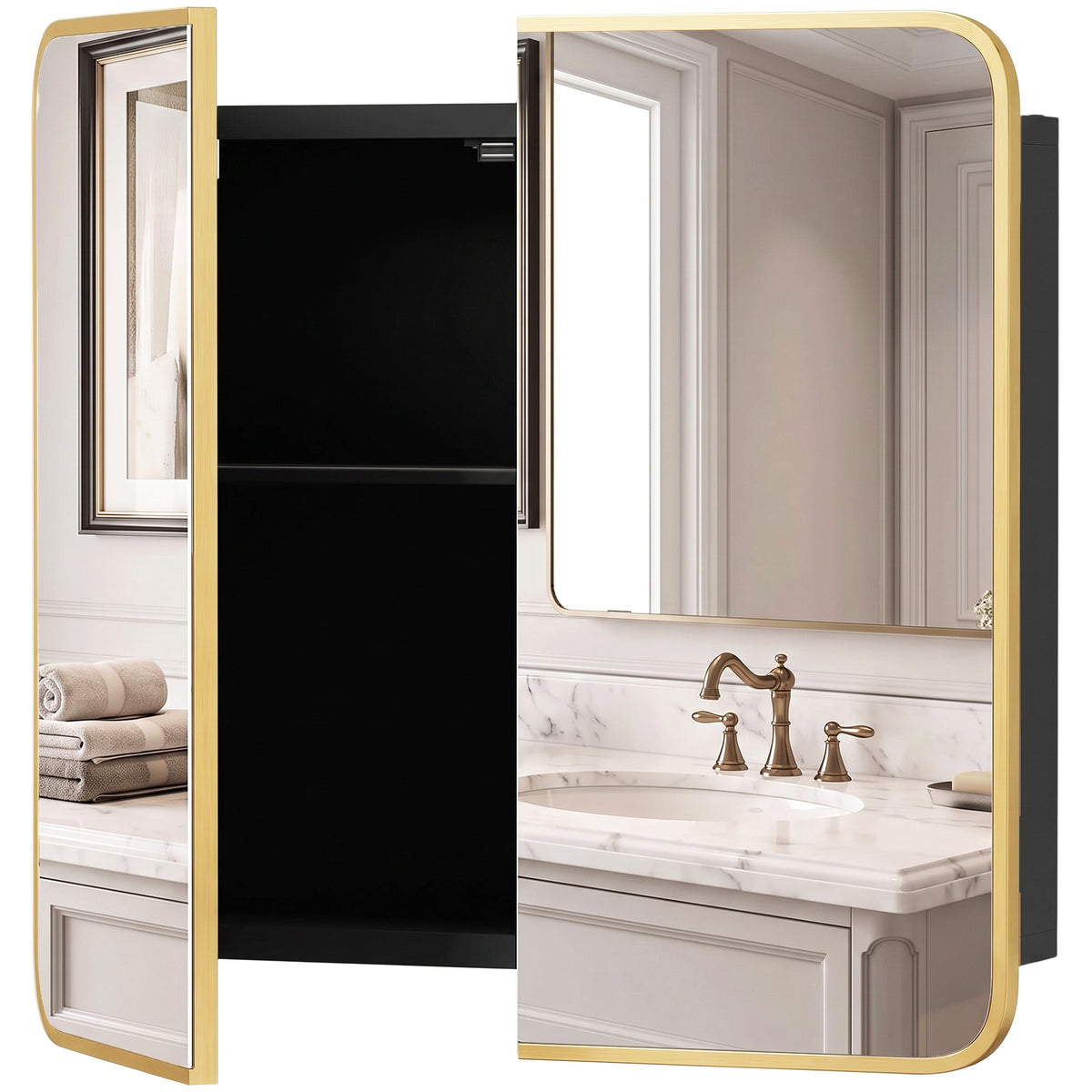 HOMCOM Bathroom Medicine Mirror Cabinet, Bathroom Wall Cabinet with Storage, Magnetic Doors and Adjustable Shelf, Natural