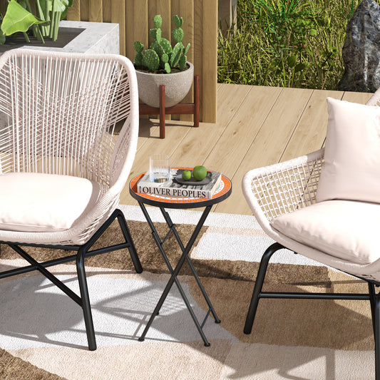 Outsunny Mosaic Outdoor Garden Table, 35,5 cm Okrągły Składany Stolik Kawowy z Metalową Ramą na Balkon i Taras, Pomarańczowy