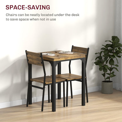 HOMCOM Three-Piece Minimal and Compact Dining Set, Rustic Brown