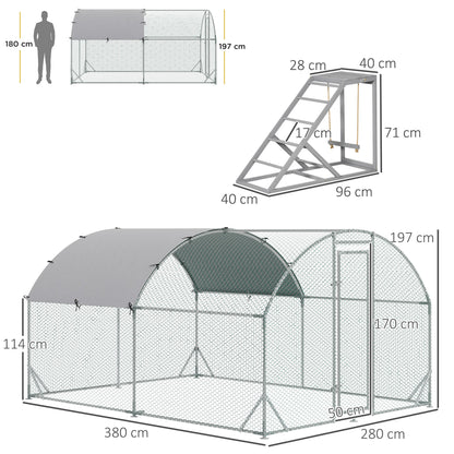 PawHut Walk In Chicken Run مع رف وغطاء لأنشطة الدجاج، 2.8 × 3.8 × 2 متر